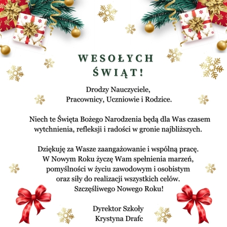 ŻYCZENIA Z OKAZJI ZBLIŻAJĄCYCH SIĘ ŚWIĄT BOŻEGO NARODZENIA 2025r.